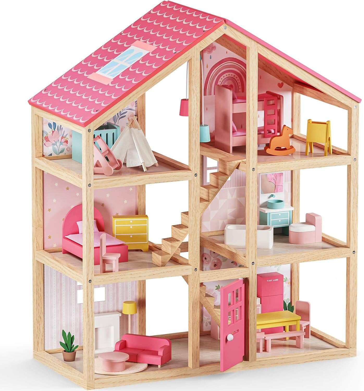 Puppenhaus rosa holz 